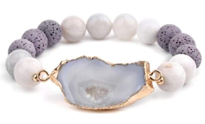 Crystal and Gold Lava Stone Essential Oil Bracelet