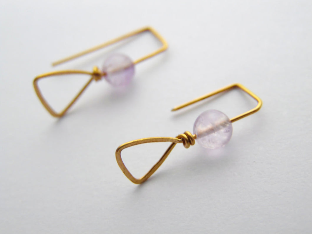 Modern Minimalist Dangler Earrings Gemstones Brass - Amethyst