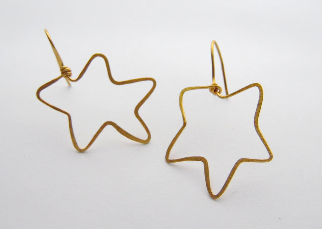 Modern Minimalist Dangler Earrings Shapes Star - Brass